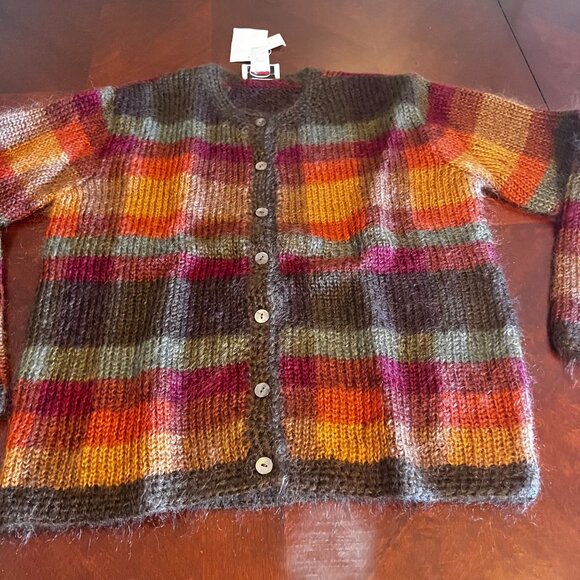 Talbots Hand Knit‎ Striped Cardigan Sweater S Multicolor mohair Button Front - Picture 2 of 10